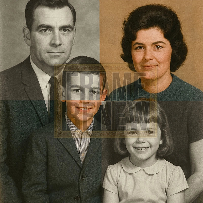 Vintage family portrait with a man, woman, and two children.