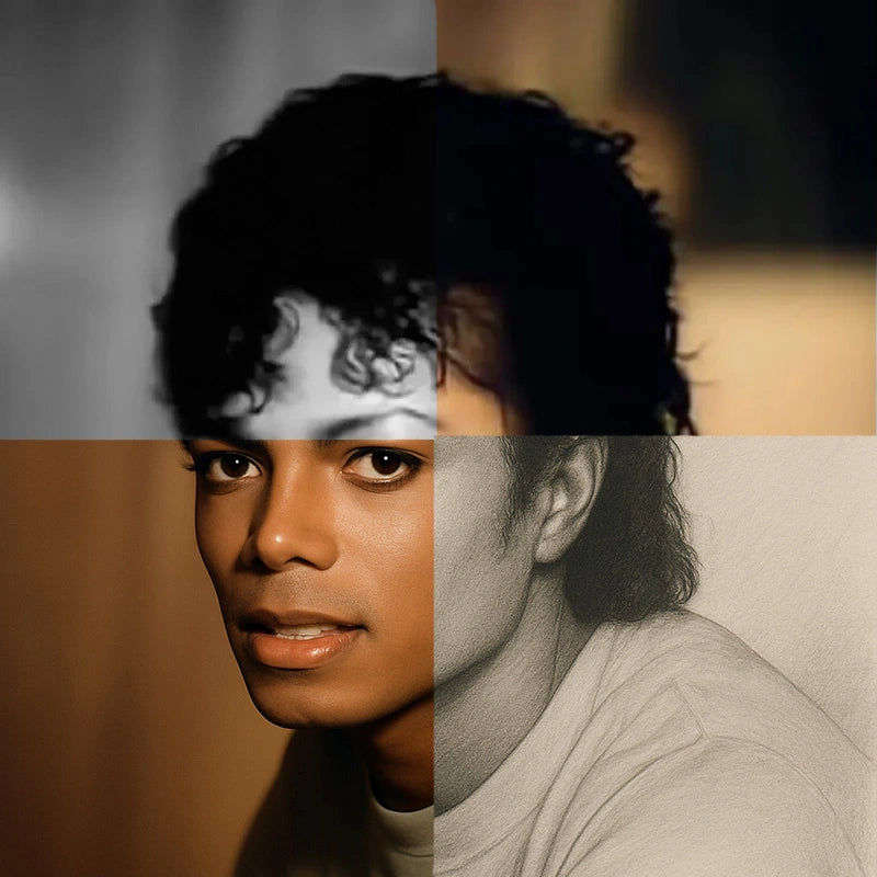 Collage of a person with different hairstyles and expressions.
